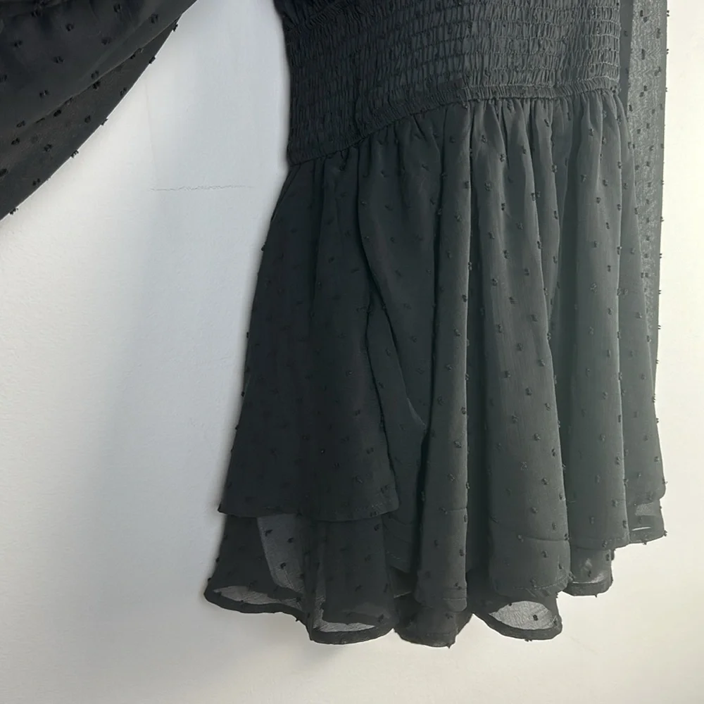 Urban Outfitters Rosie Clip Dot Smocked Long Sleeve Romper SM Black Fairygoth - Picture 13 of 16